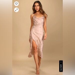 Blush Pink Floral Satin Midi Dress